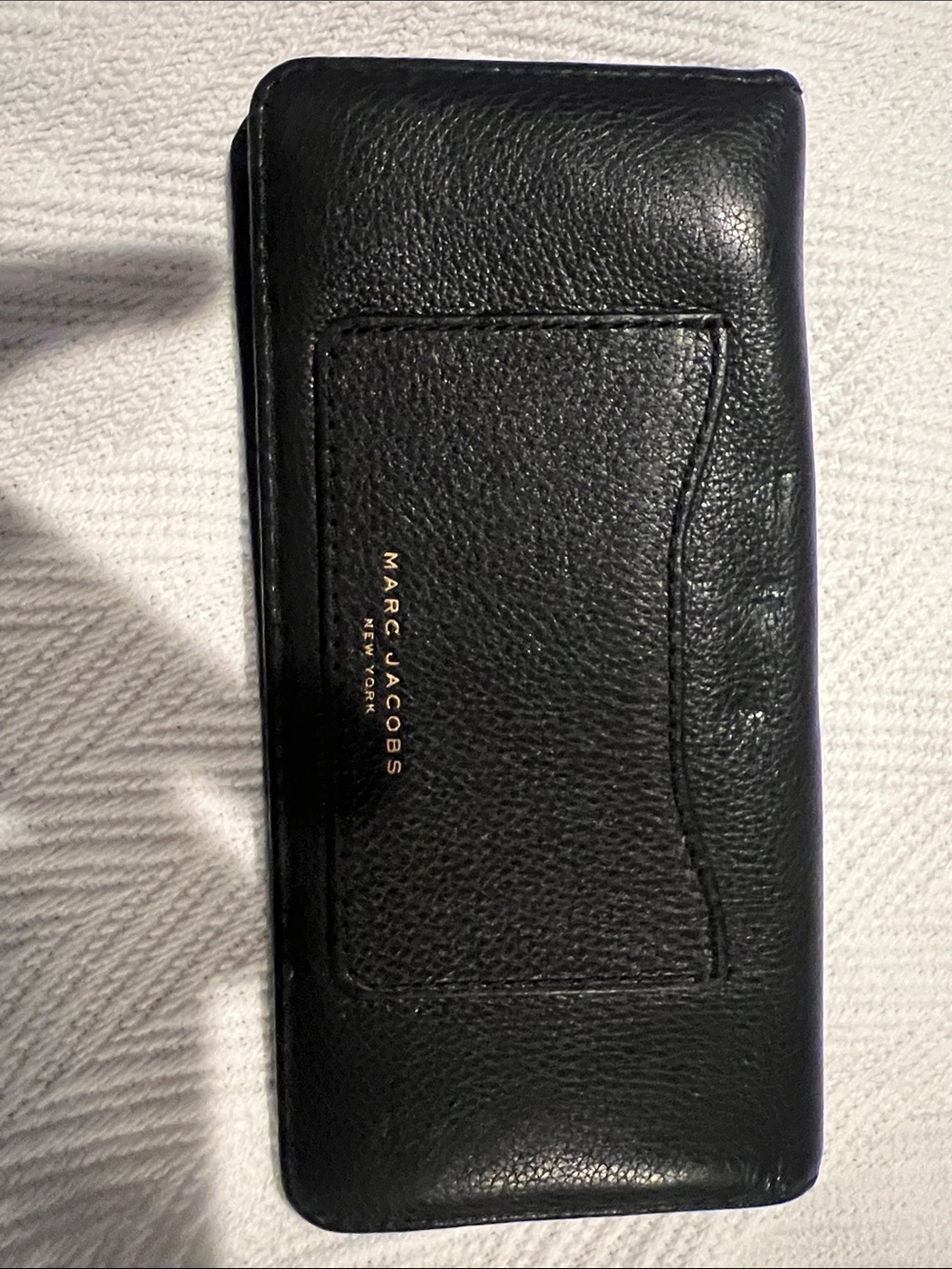 Marc Jacobs Black Pebbled Leather Card Holder with Gold Logo